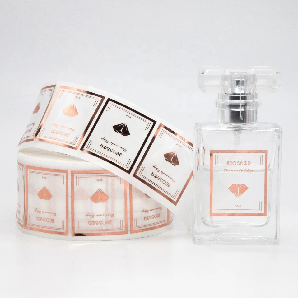 
Custom Logo Transparent Adhesive Label Hot Stamping Cosmetic Bottle Label Clear Gold Foil Perfume Glass Bottle Sticker 