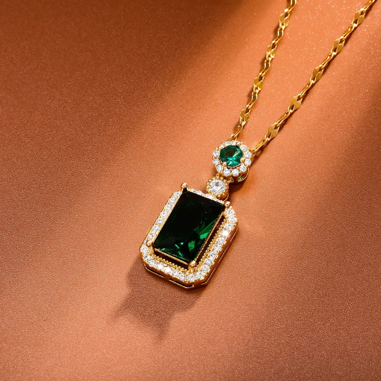 New Fashion INS Style Hip-hop Big Green CZ Stones Pendant Square Shape Pendants For Women Men Gift