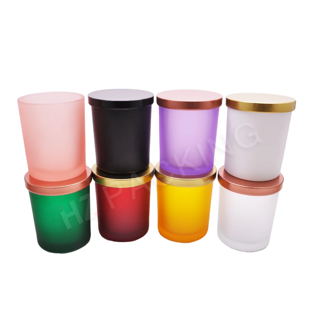 Candle Jar 6oz 15oz Custom Color Amber Matte Frosted Glass Candle Jar With Lid And Box For Candle Making Decorate