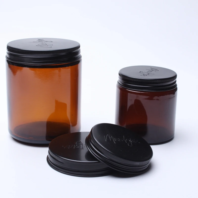 Best Price Metal Capsule Glass Bottle With Plastic Cap SCREW CAP 8 Oz Thick Amber Round Glass Candle Jars With Metal Lids