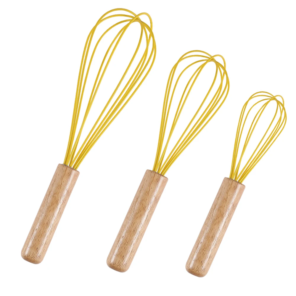 Egg Whisk Cream Stirrer Kitchen Egg Mixer Baking Tools Silicone Eggbeater With Wooden Handle