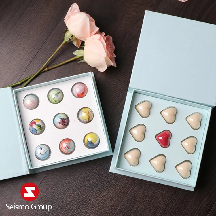 Custom Design Magnetic 9 Pieces Cavity Chocolate Ball Bonbon Food Grade Baby Shower Book Shape Gift Boxes Packaging
