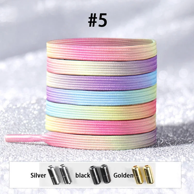 Wholesale custom hot selling colorful flat stretch elastic lazy no tie metal capsule shoelace easy shoe lace
