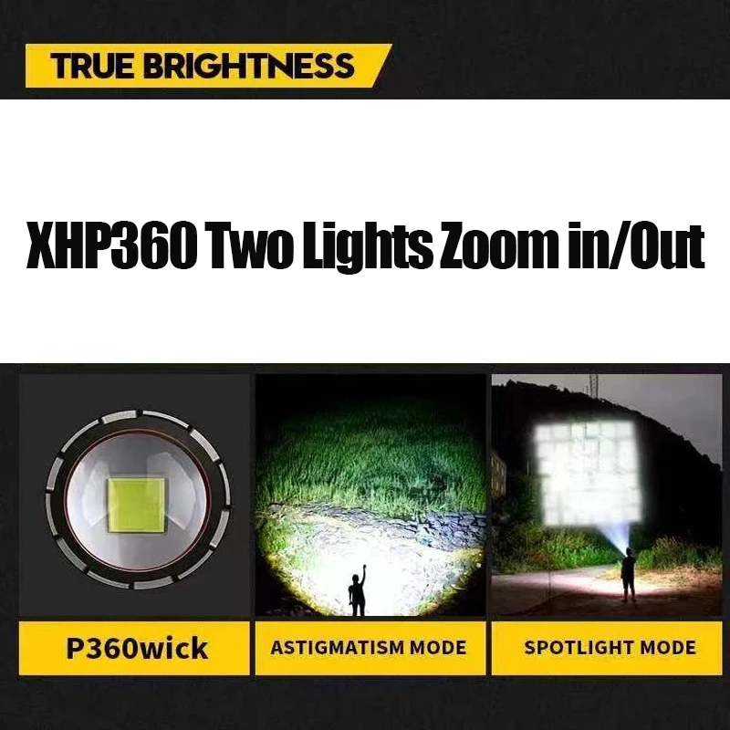 Самый мощный светодиодный фонарик 26650 лм XHP360 тактический USB Перезаряжаемый высокой