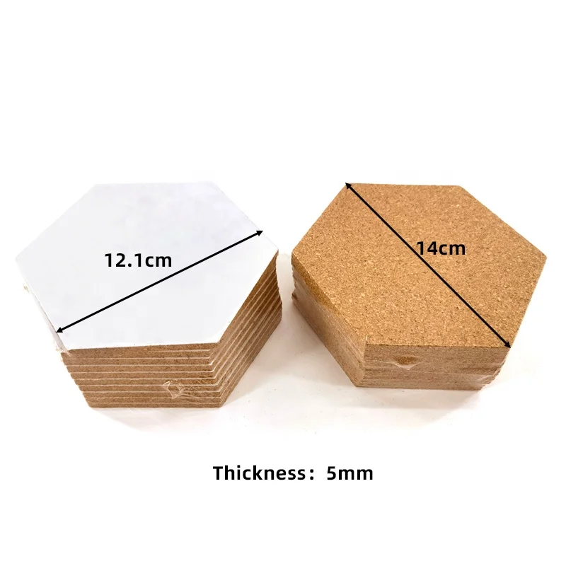 custom 10 pack Full Sticky Back Self-Adhesive Hexagon Cork Board for decoration Bulletin Message Cork Sheet Tiles Board
