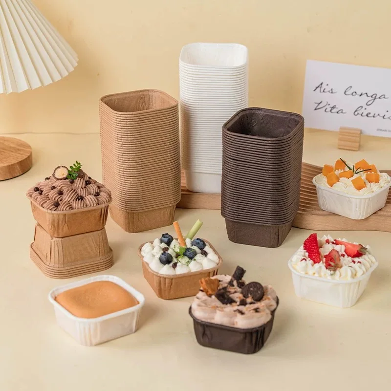 Square Aluminum Foil Paper Cupcake Liners Disposable Oven Safe Baking Pastry Cups For Party, Wedding