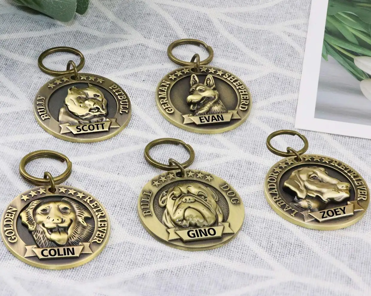 Customized Copper Bronze 3D Pet Collar Pendant ID Front Back Laser Engraving High-Relief Dog Metal Neck Choker Label s