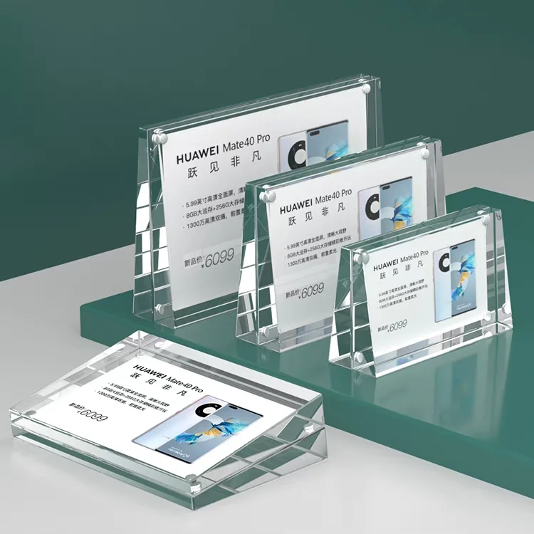 Desktop Beveled Acrylic Advertising Display Frame Slant Back Magnetic Acrylic Price Label Card Sign Holder For Markets Events