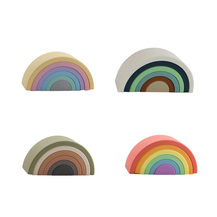 Educational Infant Kids Soft Rainbow Stack Toys Silicone Building Blocks Toys Baby Stacking Silicone Baby Toy Set
