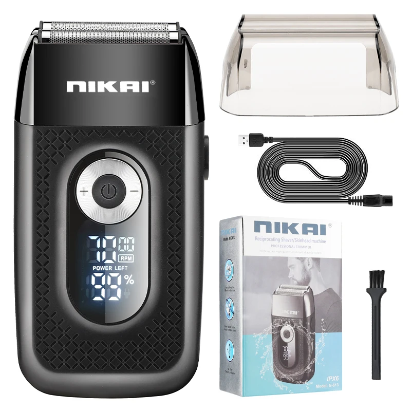 RESUXI NK-613 Floating Double Blade Net Shaving Rechargeable Cordless Men Bald Trimmer IPX6 Waterproof Customized Logo USB Cable