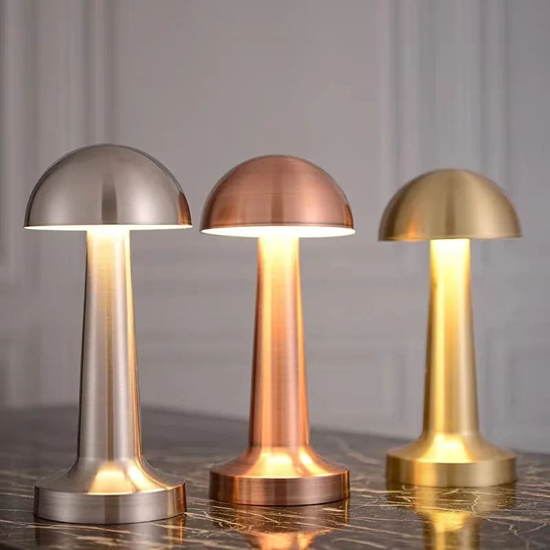 Vintage Bar Hotel Cafe Creative Bedside Nightlight Metal Mushroom Charging Touch Led Table Lamp