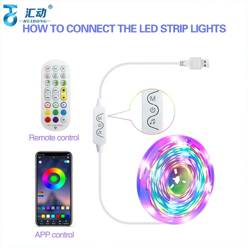 Color 12v dimmable indoor outdoor bedroom backlight cob rgb smart led strip lights wifi Alexa Tuya Multicolor smart light strips