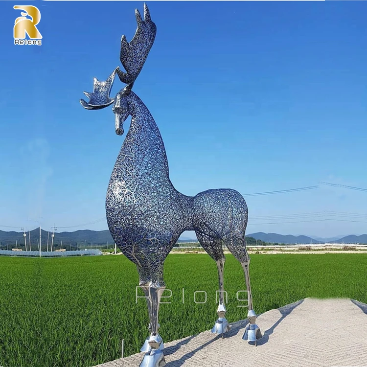 Outdoor Life Size Modern Metal Animal Stainless Steel Deer Sculpture Statue