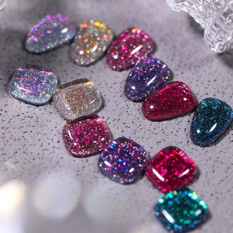 OEM Gel Polish Nails Art Shiny Platinum Gel Varnish Lacquer Nail Polish Semi Permanent Glitter Colors Private Label