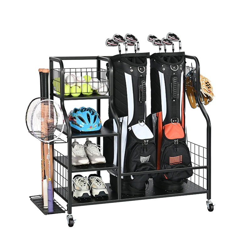 Multipurpose Store Garage Golf Club Bag Hat Storage Rack Organizer Sports Equipment Movable Accessories Metal Display Stand