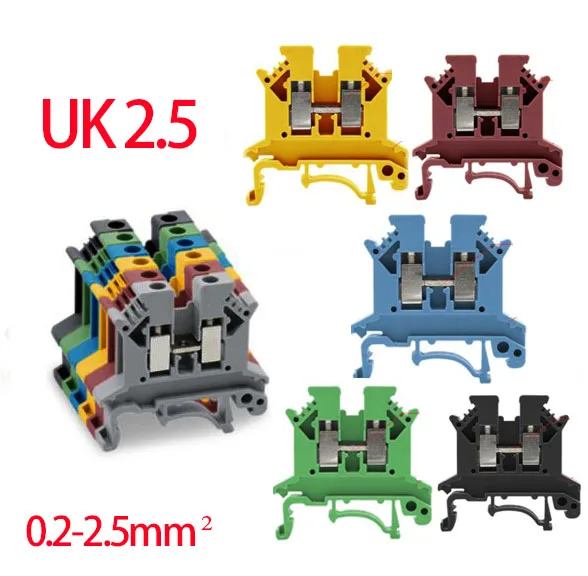 UK2.5 2.5mm DIN Rail Screw Clamp terminal block Feed Through Terminal Connector Wire connector accessories