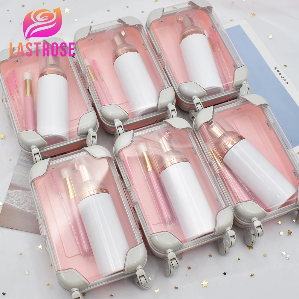 Private Label Eyelash Mini Luggage Suitcase Set for Lashes Extension Shampoo Brush Eyelash Cleaner and Eyelash Cleansing Foam
