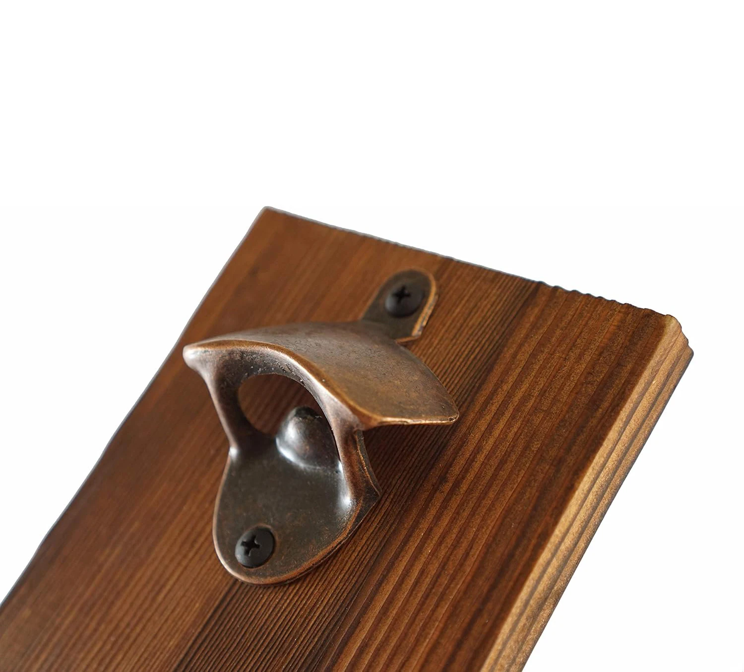 Rustic Dark Stain Pine Wood Wall Mounted Bottle Opener and Catcher with Zinc Alloy Removable Wooden Bucket for Beer