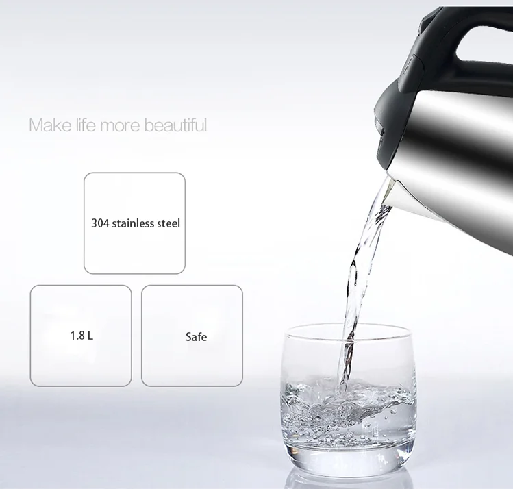 1.8L SS электрический чайник для чая и кофе воды Быстрая кипящая автоматическое отключение кипения сухой