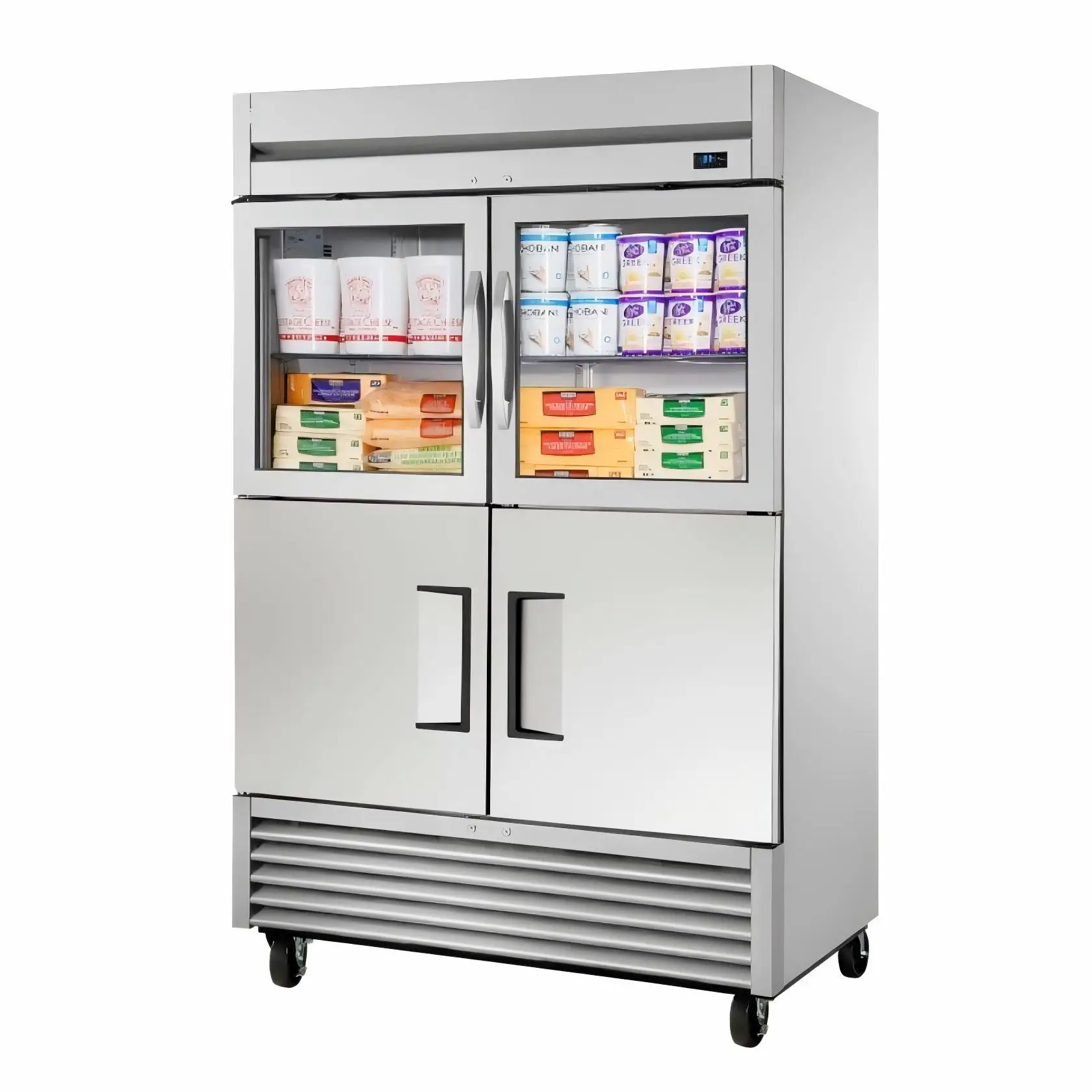 110V Dual-Temperature Stainless Steel Vertical Freezer Cabinet Fan Cooling Kitchen Meat Storage with Glass Hotels Refrigeration