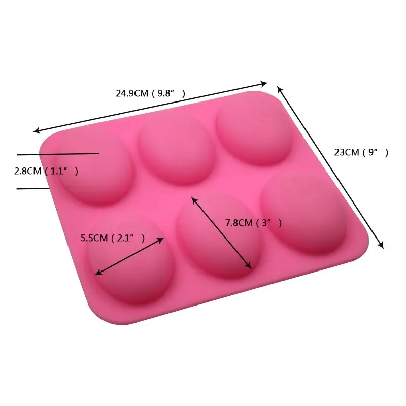 Не содержит Бисфенол А, антипригарная прочная силиконовая форма для мыла ручной работы овальной формы, 6 емкостей, форма для мыла, торта, свечи