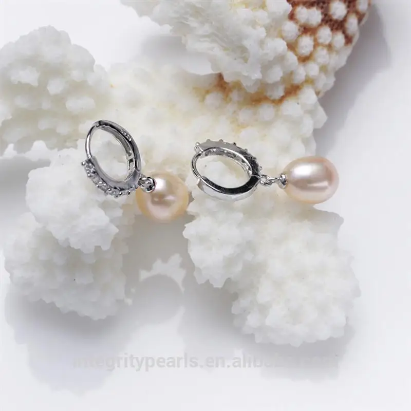 8-9mm oval drop shape fresh water genuine cultured real clip on pearl earring