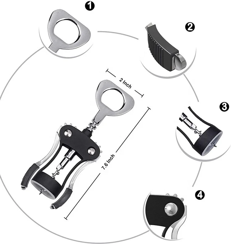Professional zinc alloy premium wine beer bottle opener zinc alloy wing corkscrew