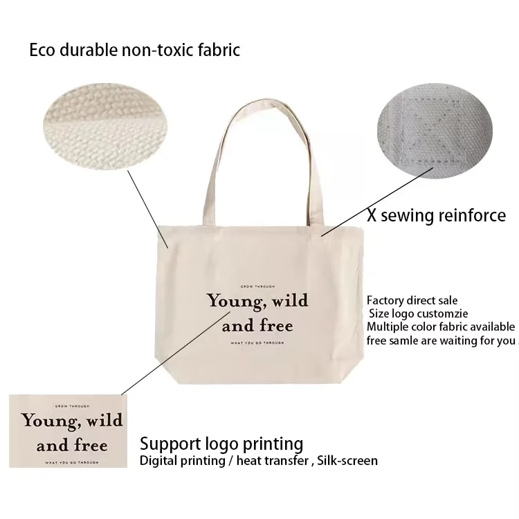 Custom Printed Totebag Recycled Reusable Fabric Low Moq Embroidered Nautical Women Cotton Shopping Canvas Tote Bags With Logo