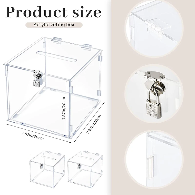 Hot sale clear Acrylic voting Box with Lock and key  for Voting Charity Wedding storage Cards  Money Suggestion