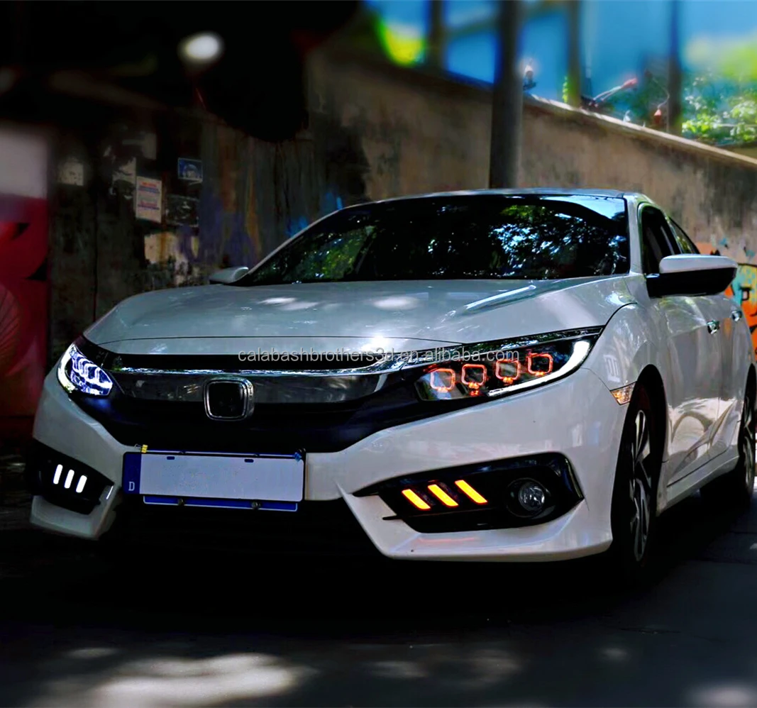 DRL Turn Signal Headlight Assembly For Honda Civic Sedan Hatchback 2016 rbg Dragon Full LED For CIVIC Start a blue Red Headlamp