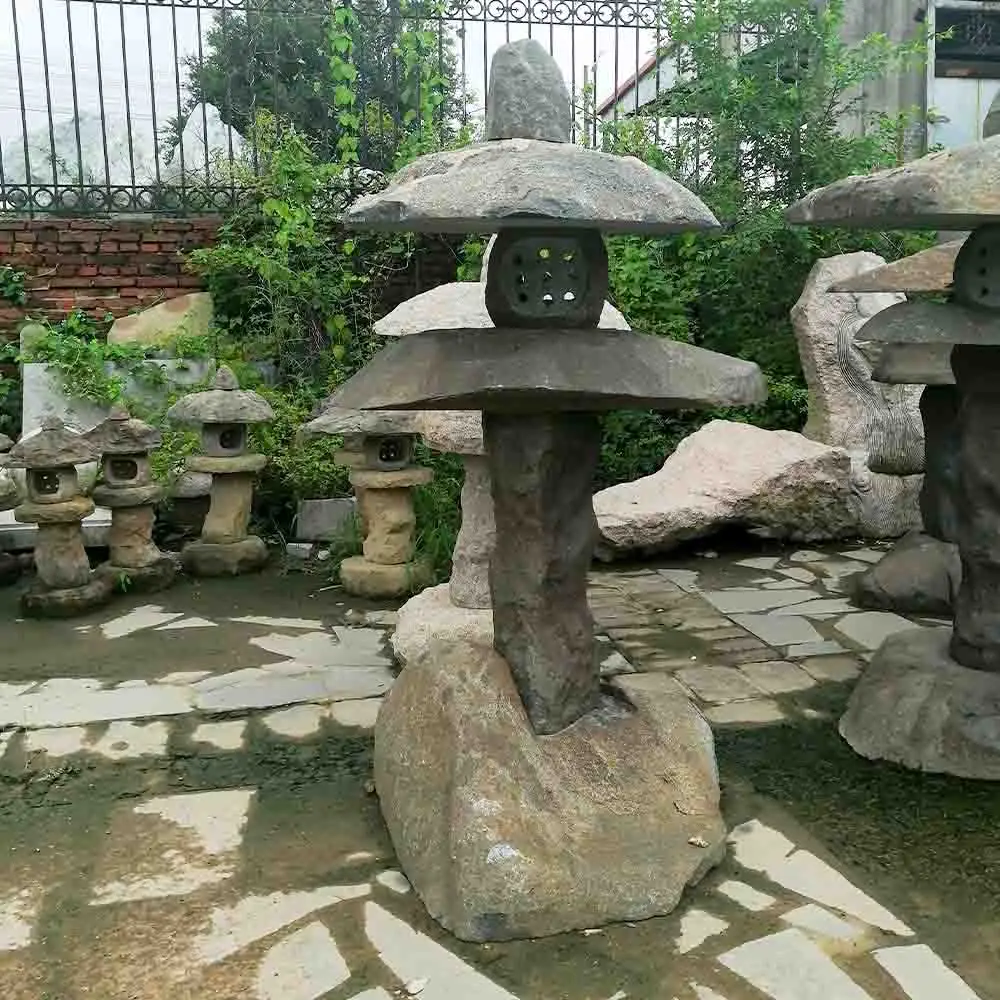 Wholesale 180*45*40cm outdoor decoration garden grey granite tall pogoda landscaping carved japanese stone lantern