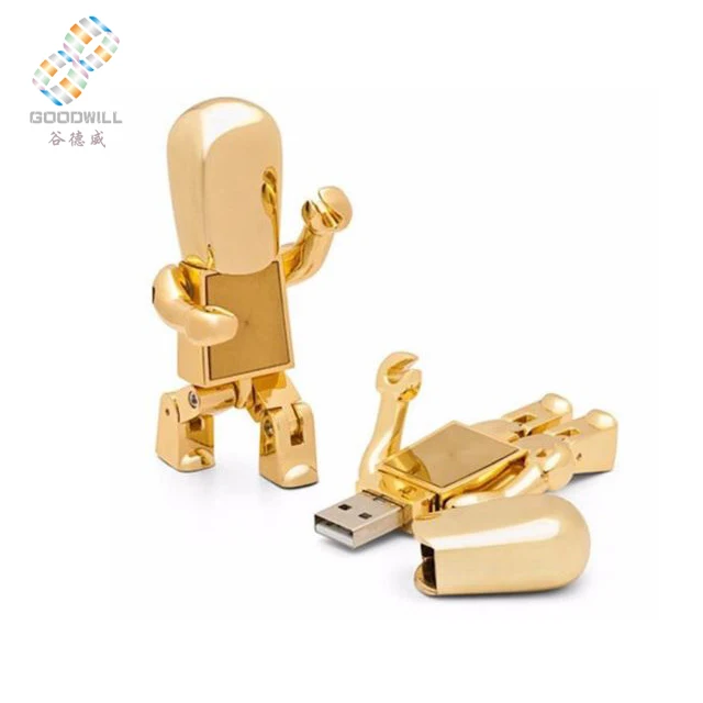 Usb-флеш-накопитель Gold man, игрушка-робот humanoid usb, Непослушный металлический мужской usb-накопитель