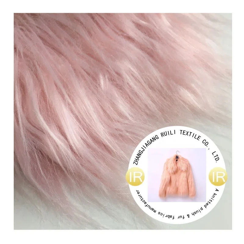 pink high quality long pile 80mm fake faux artificial curly mongolian lamb fur fabric