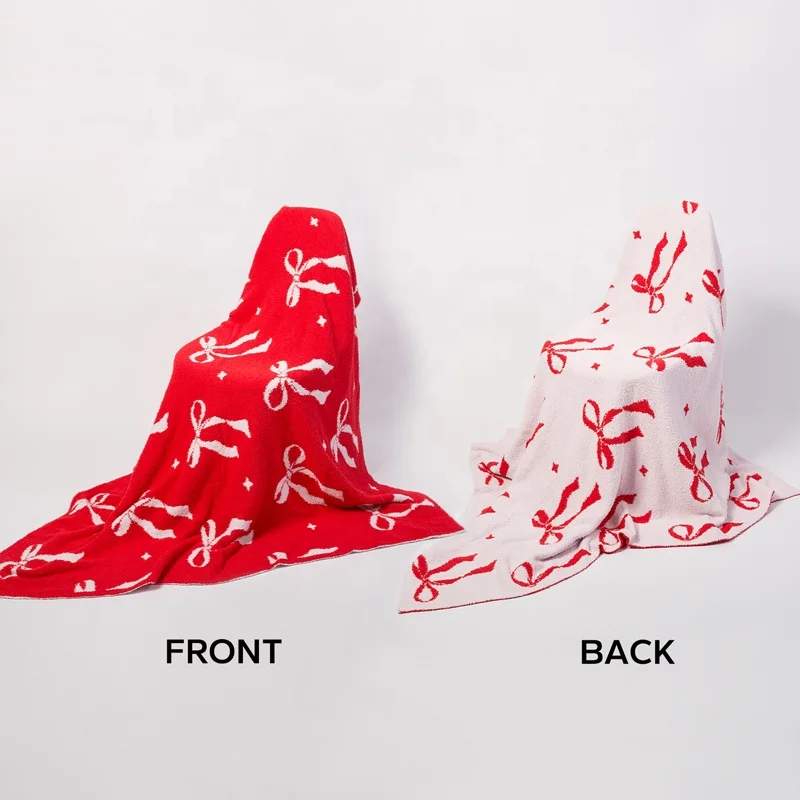 Custom Printed Bows Double Blankets Throws Fleece Blankets Wholesale Knitted Soft Cotton Towel  Plush Blankets for Winter