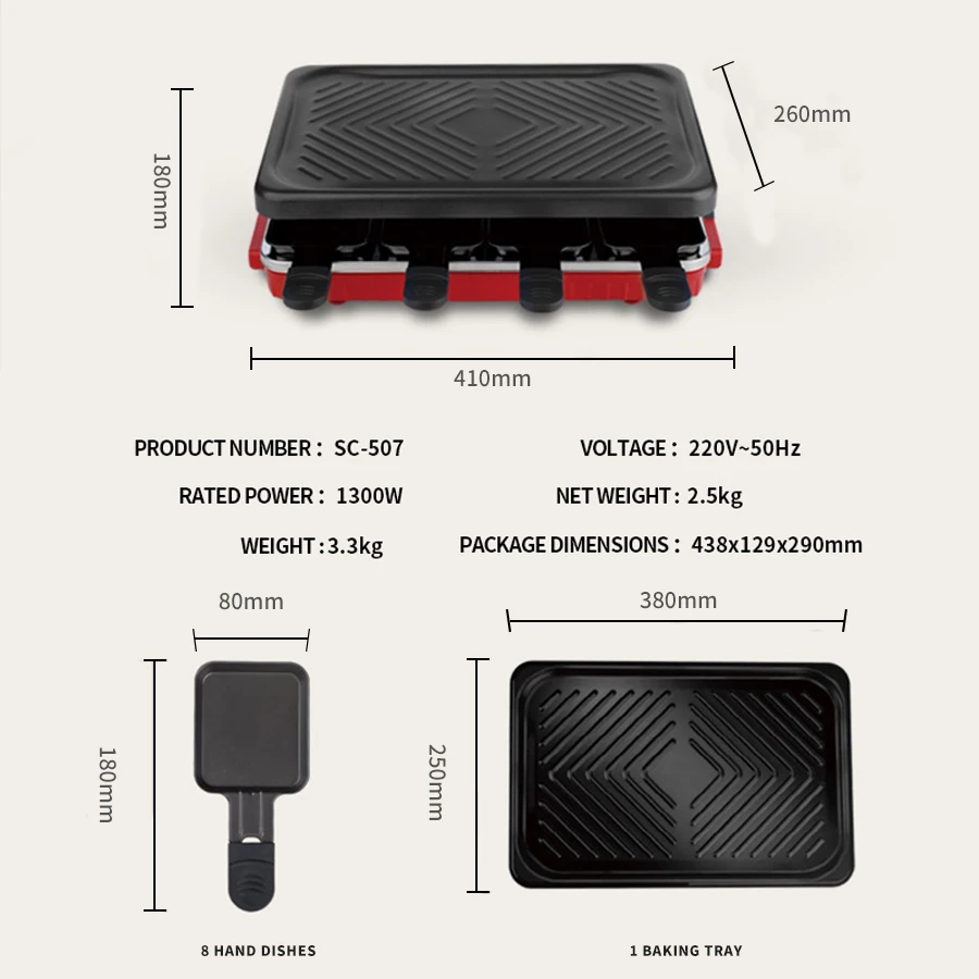 
portable mini electric bbq raclette grill Indoor Barbecuewith Non-Stick Coating Grill Plate with Flat & Ridged Surface 