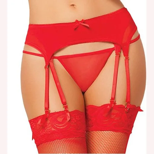 Hot Sale Sexy Feeling Color Uniform Transparent Thong Lace Garter Set Wholesale