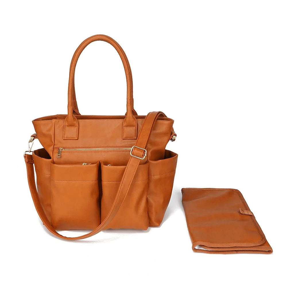 vegan leather diaper tote large capacity diaper bags for mom anti-tear baby bags with changing pad low MOQ nappy bags for baby