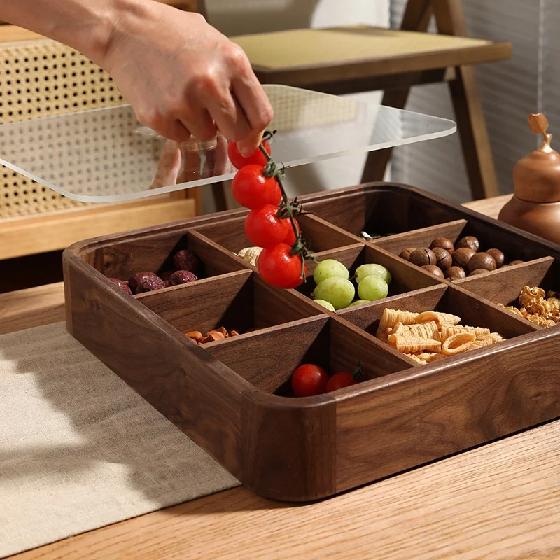 BSCI Factory Walnut Wood Trays For Snacks and Nuts Custom Wooden Serving Tray Food Trays For Dry Fruits With Compartments