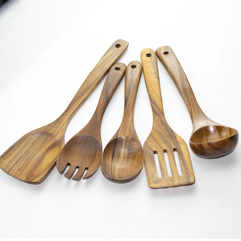 Wholesale Customizable Teak Wooden Cooking Spoon Small Acacia Kitchen Utensil Serving Spatula for Food Preparation