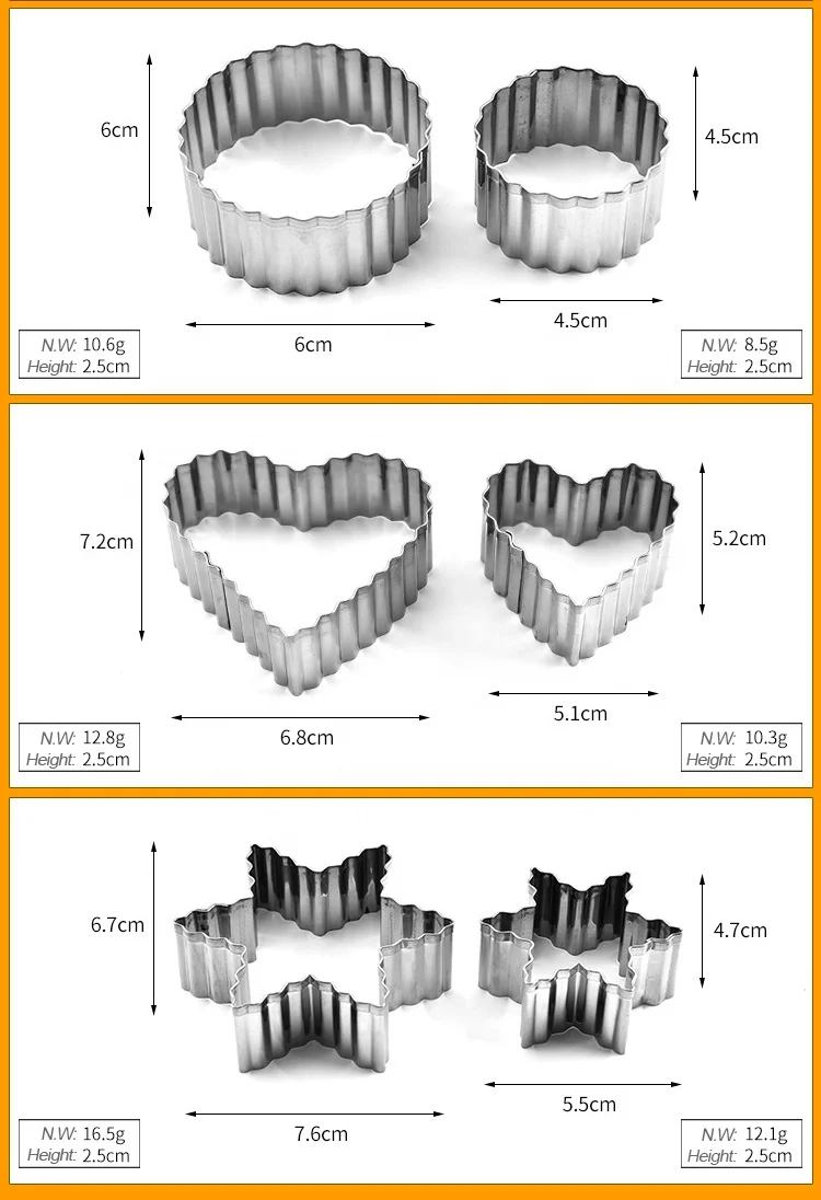 stainless steel cookie mold cutter set of 8 pcs pudding mousse cake tools mould curve edge heart round snowflake flower