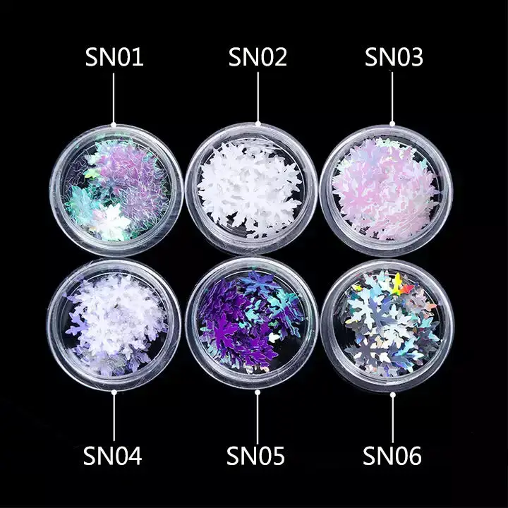 6 Box Christmas Nail Sequins Sets Laser Mixed Snow Flakes Diy Dust Nail Art Glitter Polish Slider Tool Nail Arts Vendor Supply