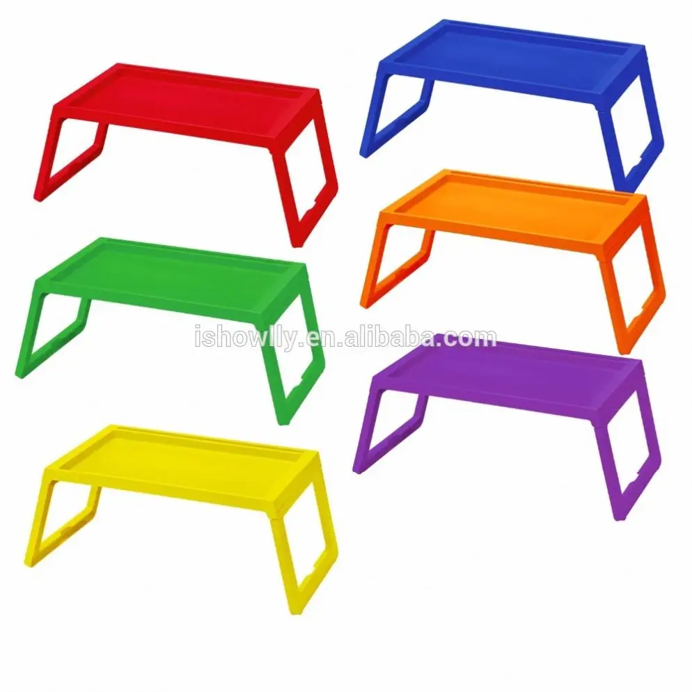 Custom Plastic Assorted Colors Breakfast Bed Tray with iPad Holder for Serving Food with Folding Legs Cheap Foldable Lap Tray