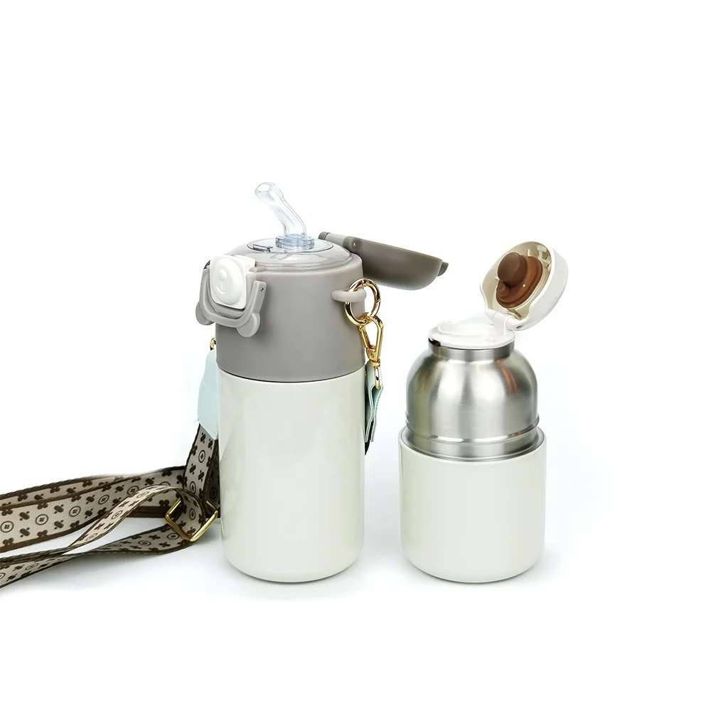 Factory Wholesale Cute 316 Stainless Steel Thermal Insulation Children Thermos Kid Travel Water Bottle with Two Lid&Rope