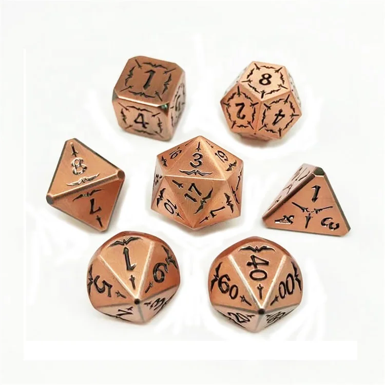 Custom Engraved Unique Design Polyhedral Bulk Metal Copper Dice Set for Game Player