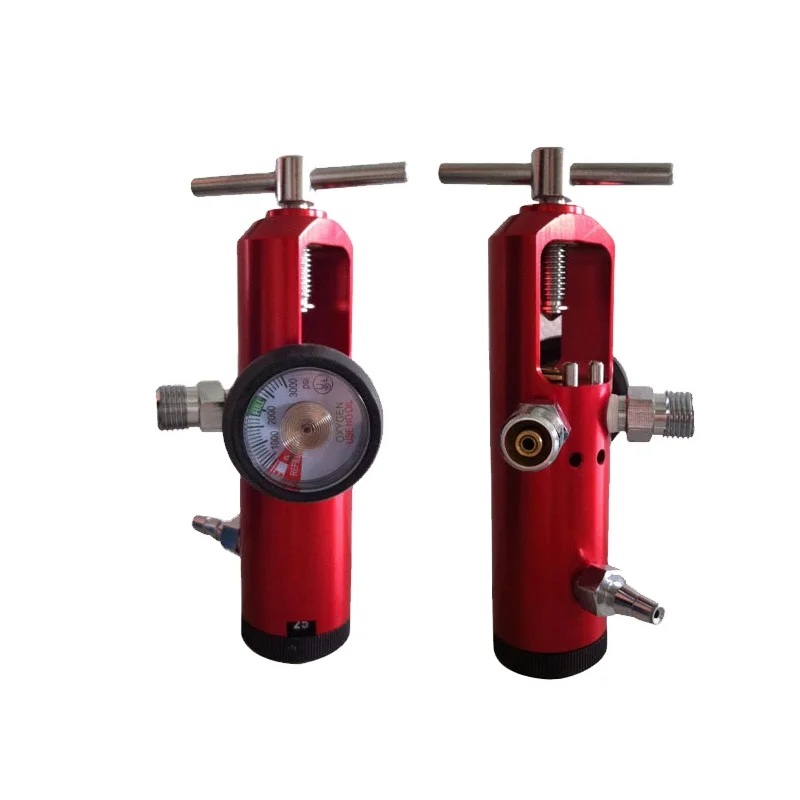 Red color Medical click style First Aid CGA870 oxygen tank regulator 0-25LPM 1 barb, 2CV outlet