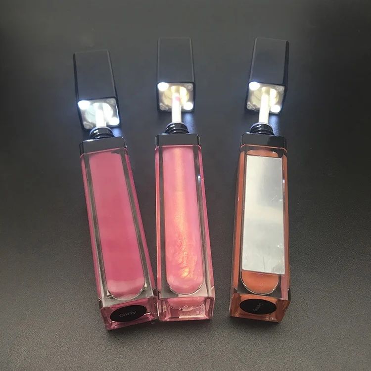 
factory price LED with mirror lip shine lip gloss high quality can choose bottles and box 