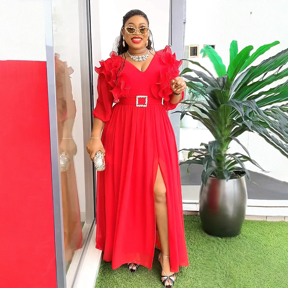 2025 New Fashion Simple Elegant Chiffon Banquet Dress Solid Color Turkey Party Dresses For Women