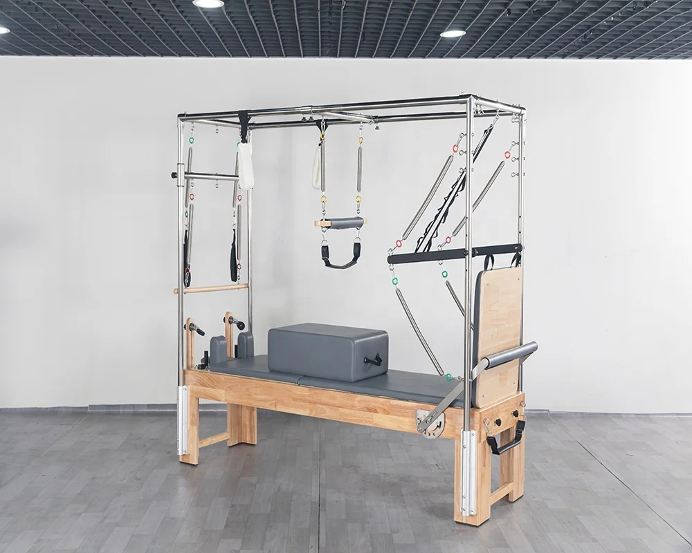 Queenlife Yoga Gym Center Balance Cadillac Combination Oak Wood Pilates Reformer Machine with full Trapeze