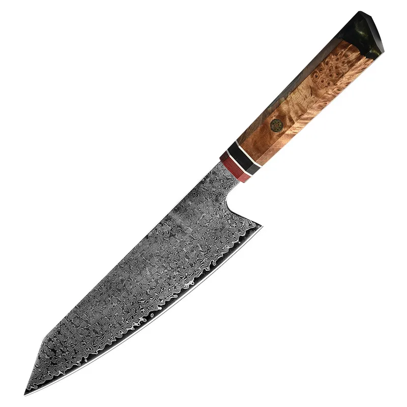 Custom Handmade Chinese Japanese damascus steel 8 inch kitchen chef knife with wood Resin G10 handle