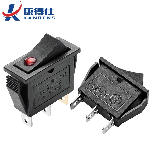 KCD3-102N Лодка Переключатель ВКЛ/ВЫКЛ 12v 24v 110v 220v красный плоский рокер 3 штыря KCD3 20A кулисный переключатель со светодиодной